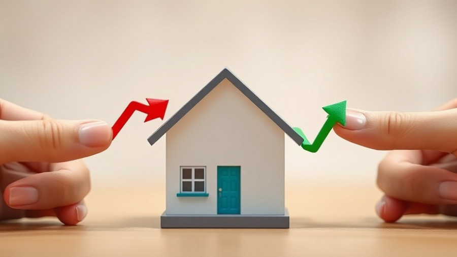 U.S. housing market trends with arrows indicating strength amid rate dip.