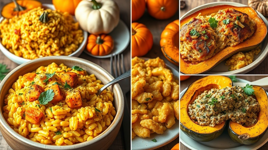 Collage featuring cozy recipes with pumpkin and winter squash.