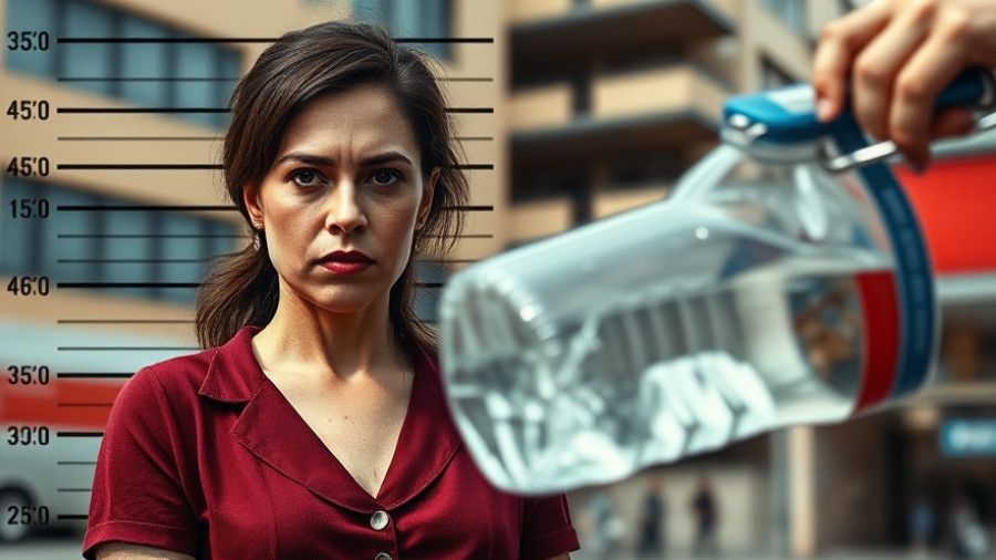 Public Disturbance in AutoZone Arrest: mugshot and water pouring in urban scene.