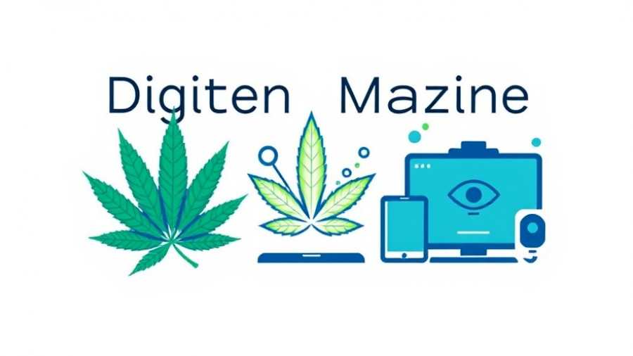 Modern logo of cannabis and technology magazine, device technology.