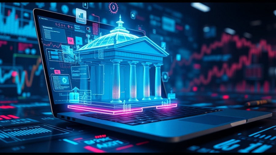 Futuristic community banking in Arizona with digital bank concept.