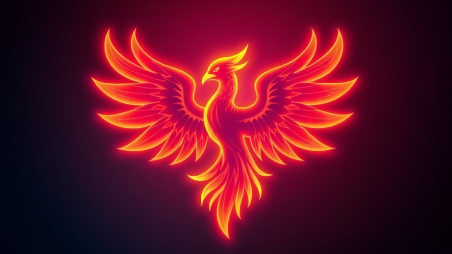Vivid Phoenix emblem logo, glowing colors, Unique Shopping Experiences in Phoenix.