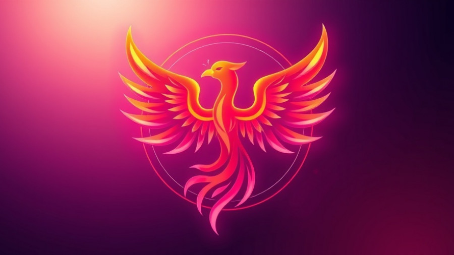 Colorful abstract phoenix on gradient background, Old Town Scottsdale culinary gems.