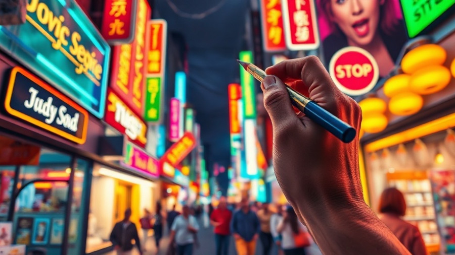 Vibrant city illustration near Cedar Falls Park Greenville SC with neon lights and art.