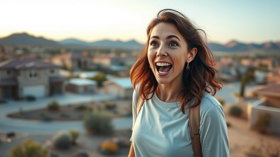 Affordable Hidden Gem Community Near Phoenix, woman excited about suburban home.