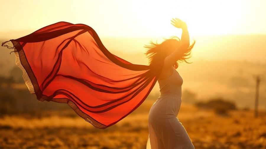 Energetic woman with a scarf in sunlight, vitality concept