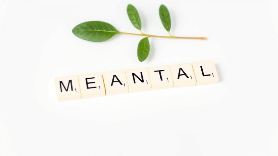 Scrabble tiles spelling 'Mental Health' with leaves on white.