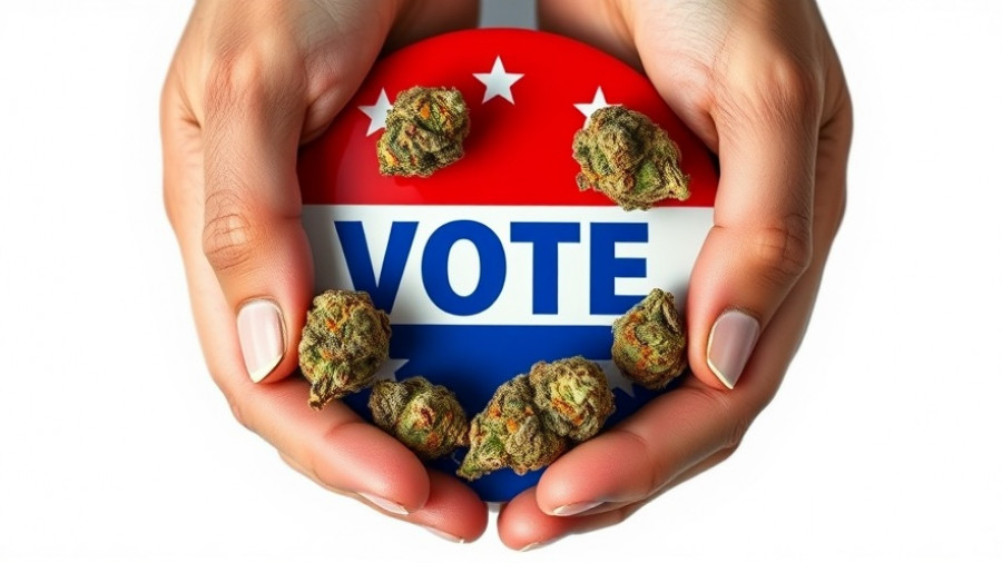 Cannabis legalization enthusiasts promoting voting with cannabis and vote button.