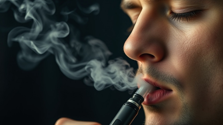 Close-up of a man vaping with smoke, highlighting trend.
