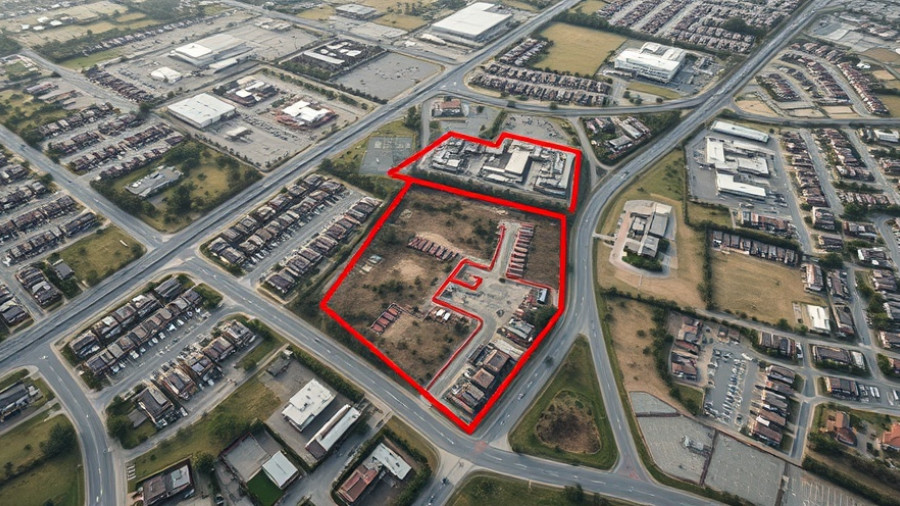 Aerial view of planned development in Maricopa, site outlined.