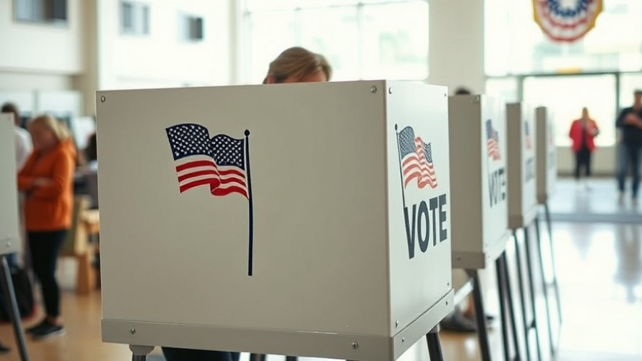 Person voting in booth with American flag, Massachusetts campaign.