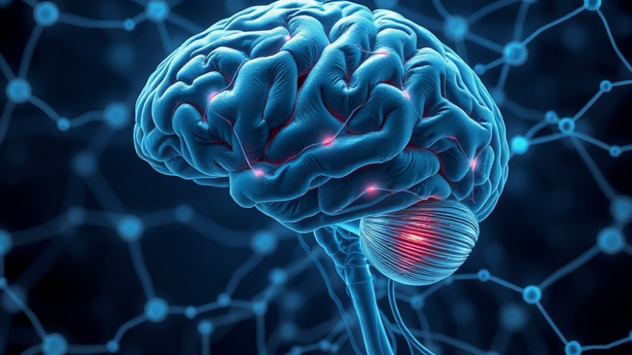 Illustration of brain-joint axis and aging effects, neural pathways.