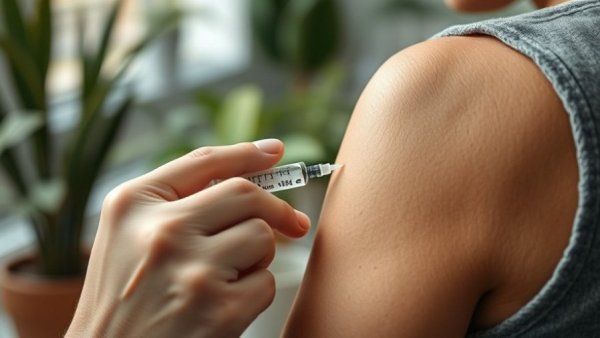 Close-up of self-administering an injection, treatment for myasthenia gravis.