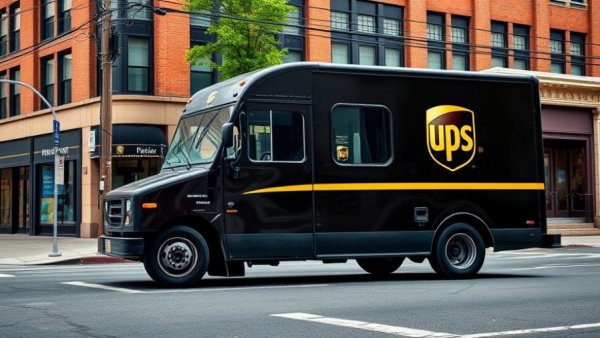 Close-up of UPS truck logo symbolizing shipping delays.