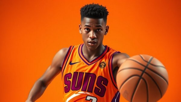 Jalen Green Suns debut, spinning basketball against orange background