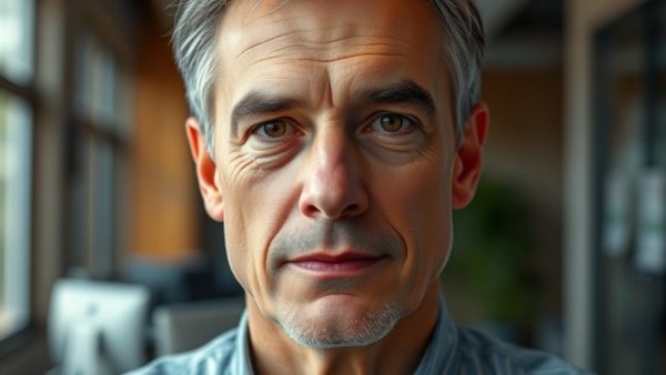 Middle-aged man with neutral expression in an office setting.