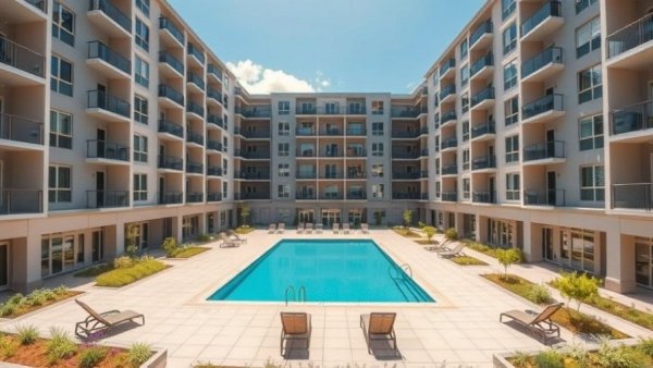 Scottsdale real estate investment with modern apartments and pool.