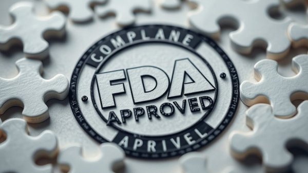 FDA Approved stamp, symbolizing approval, surrounding puzzle.