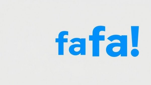 Simple blue text 'fa!' on grey background.