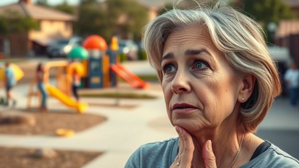 Woman contemplating moving to Gilbert AZ with suburban backdrop.