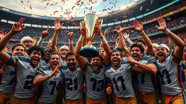 Huskies win Hardy Cup showing football team celebrating triumph.