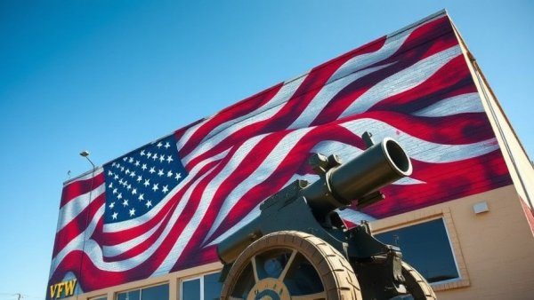 VFW Fall Marketplace mural with American flag.