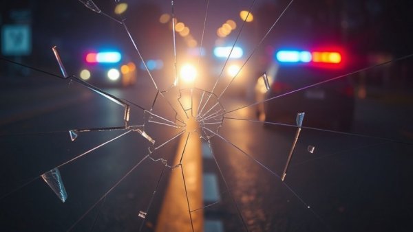 Abstract depiction of road and accident with police lights.