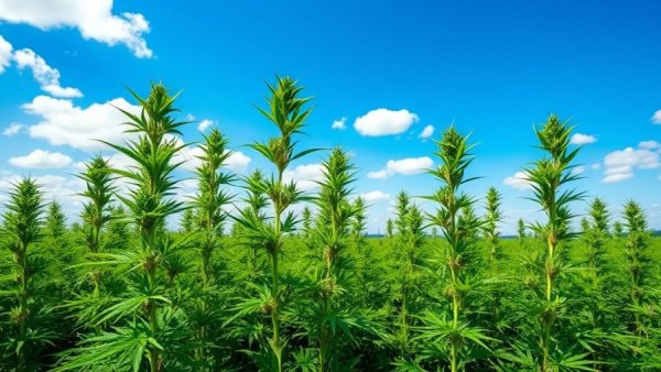 Vibrant hemp field under a blue sky, related to hemp THC ban.