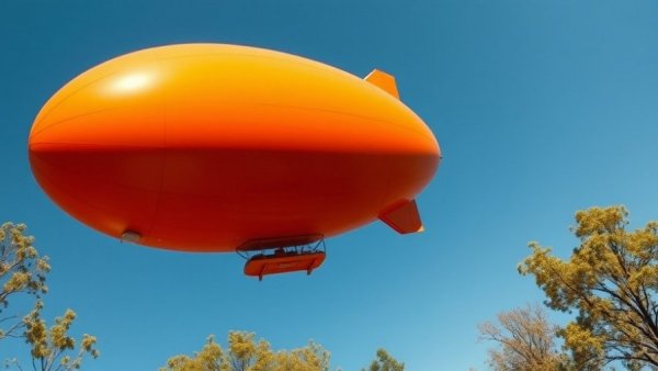 Orange blimp floats in blue sky suggesting Timothée Chalamet blimp promotion.
