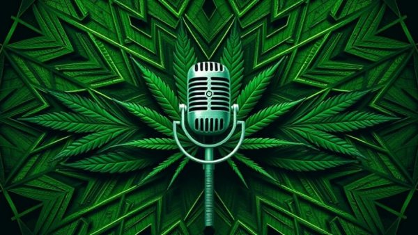 Cannabis Industry Compliance podcast title on geometric background.