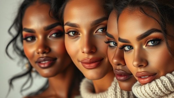 Diverse women showcasing winter makeup trends 2025 in vibrant close-up.