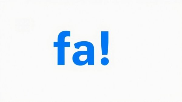 Minimalistic blue 'fa!' typography on gray background.