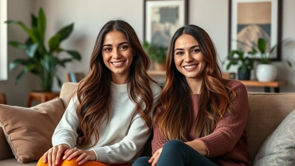 Two women sitting on a sofa, representing a women-owned public relations agency.