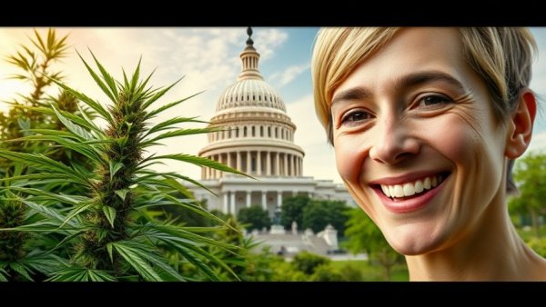 Collage highlighting hemp industry challenges with plant, Congress, and farmer.