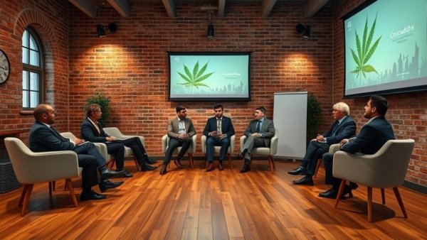 Business of Cannabis Summit New York panel discussion in a brick-walled room.