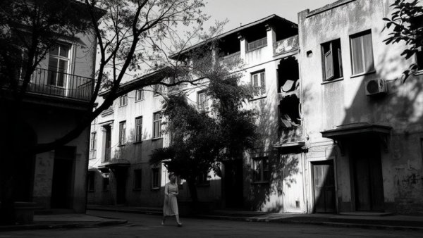 Vintage scene of Saskatoon landmark demolition, woman walking past.