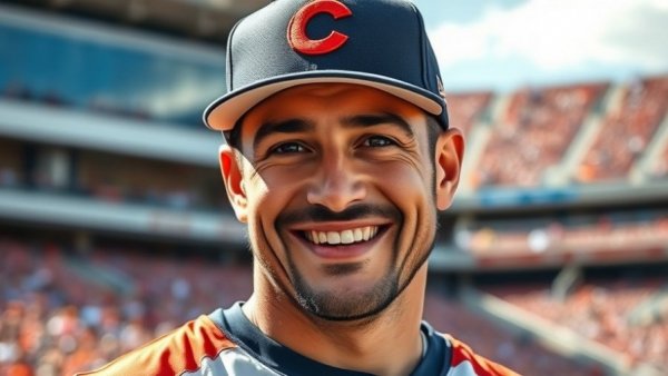 Confident man in Colorado cap smiling at stadium, sporty outfit, Jordyn Tyson Coach Prime connection