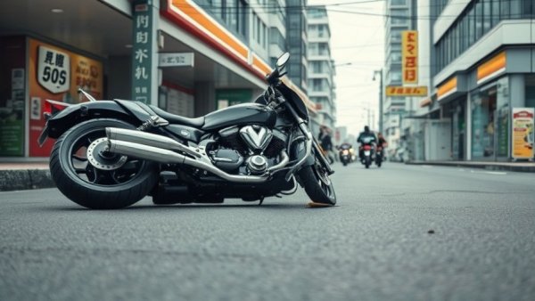 Motorcycle accident in Phoenix scene with overturned bike on street.