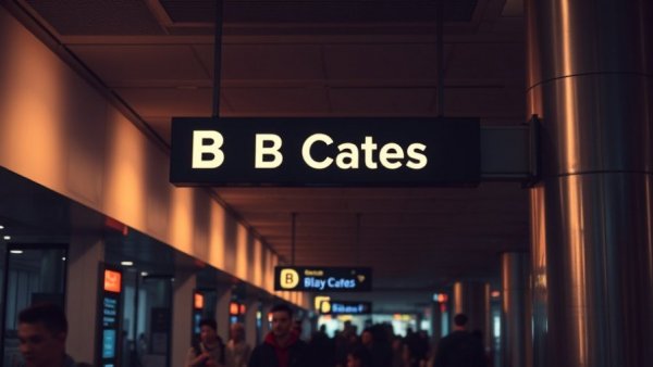 Phoenix TSA security checkpoint sign above moving crowd, B Gates in focus.