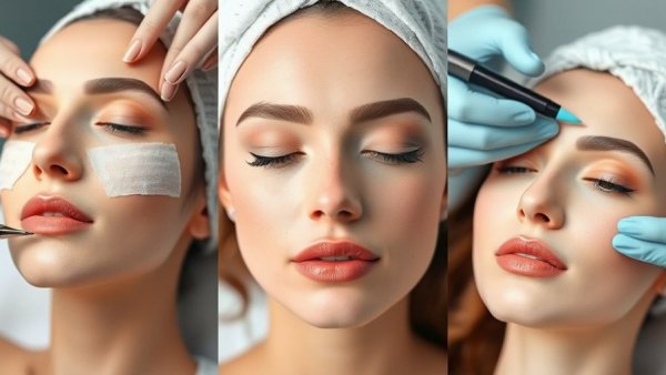 Various cosmetic procedures for facial aging illustration.