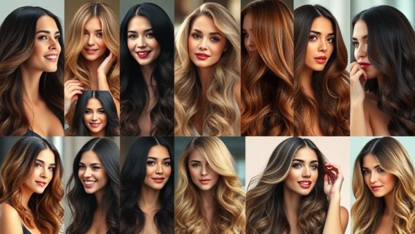 Collage of women with clip-in hair extensions, various styles.