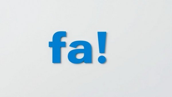 Minimalist blue 'fa!' text reflecting advances in healthy aging.