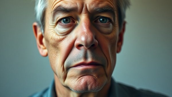 Portrait of an older man with a serious expression indoors.