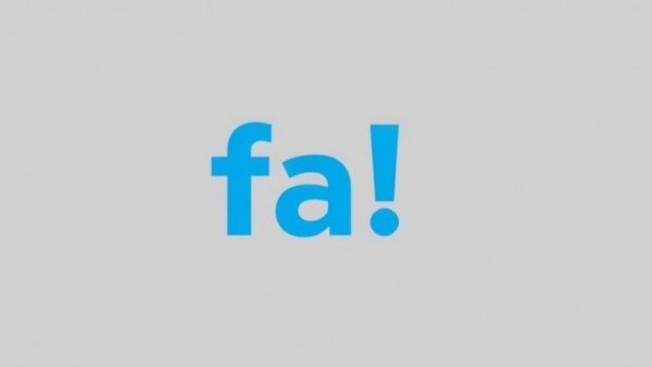 Minimalist blue 'fa!' logo on gray background.
