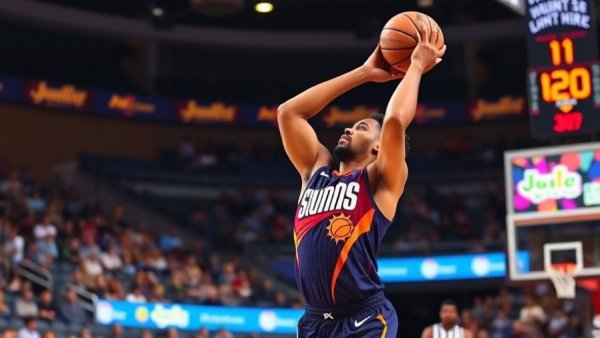 Phoenix Suns player scores against Lakers in dynamic game action.