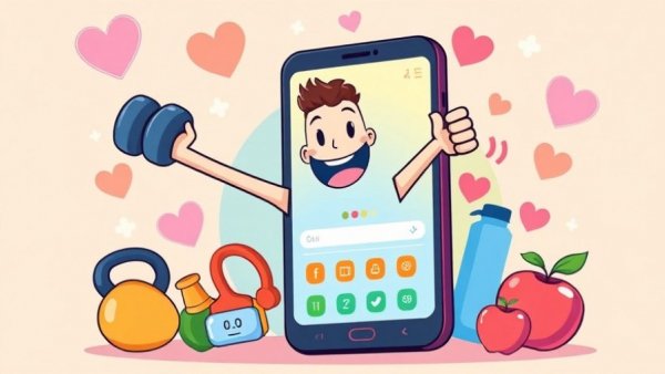 Abstract illustration depicting fitness app usage and effects.