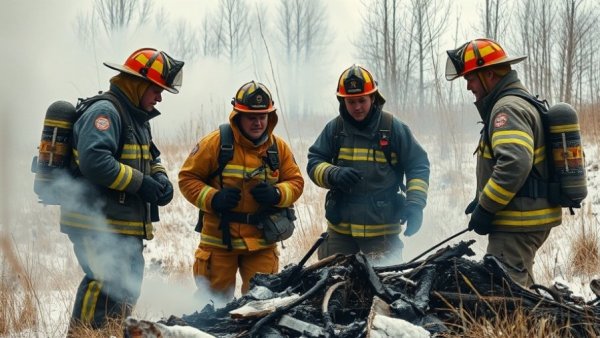 Firefighters responding to house fire amidst smoke, illustrating risks in winter.