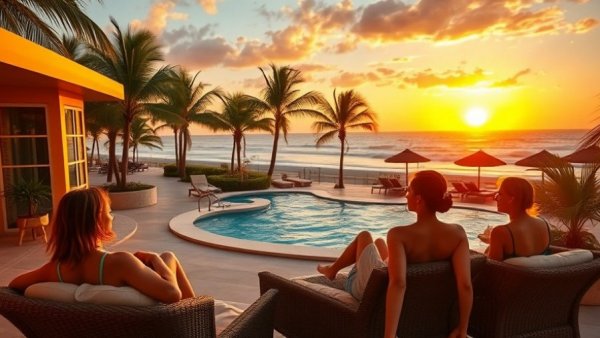 PHX Surf resort Maricopa sunset lounge view with wave pool.