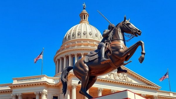 Equestrian statue at Texas Capitol under clear blue sky. What is going on with cannabis?