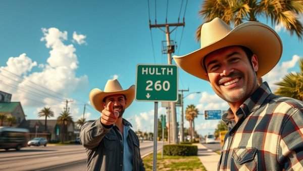 Man pointing at Charlie Kirk Memorial Highway sign, clear sky.
